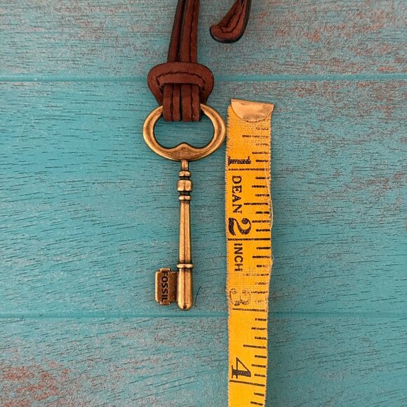 Fossil Brass Key Charm With Brown Leather Strap - Picture 3 of 3